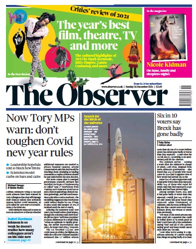 The Observer (UK) Newspaper Front Page for 26 December 2021