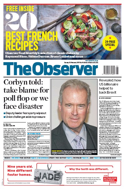 The Observer Newspaper Front Page for 26 February 2017