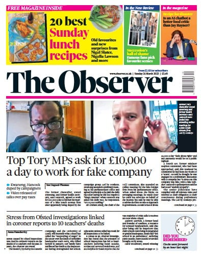 The Observer (UK) Newspaper Front Page for 26 March 2023