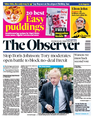 The Observer (UK) Newspaper Front Page for 26 May 2019