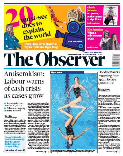 The Observer Newspaper Front Page for 26 July 2020