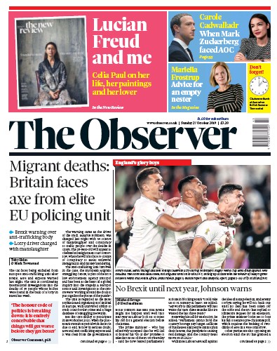 The Observer (UK) Newspaper Front Page for 27 October 2019
