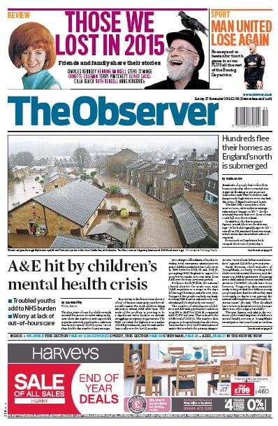 The Observer (UK) Newspaper Front Page for 27 December 2015