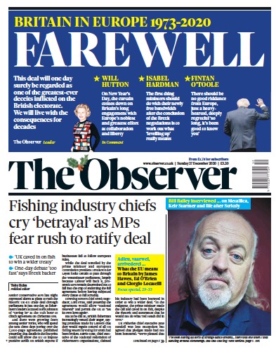 The Observer Newspaper Front Page for 27 December 2020