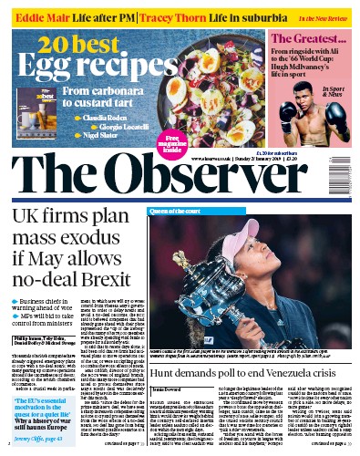 The Observer Newspaper Front Page for 27 January 2019