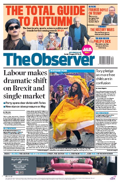 The Observer (UK) Newspaper Front Page for 27 August 2017