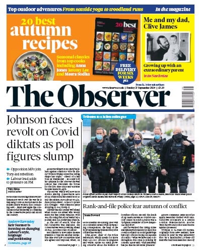 The Observer Newspaper Front Page for 27 September 2020