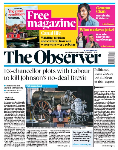 The Observer (UK) Newspaper Front Page for 28 July 2019