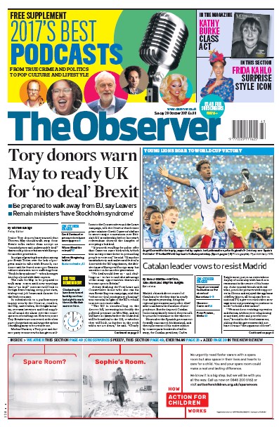 The Observer Newspaper Front Page for 29 October 2017