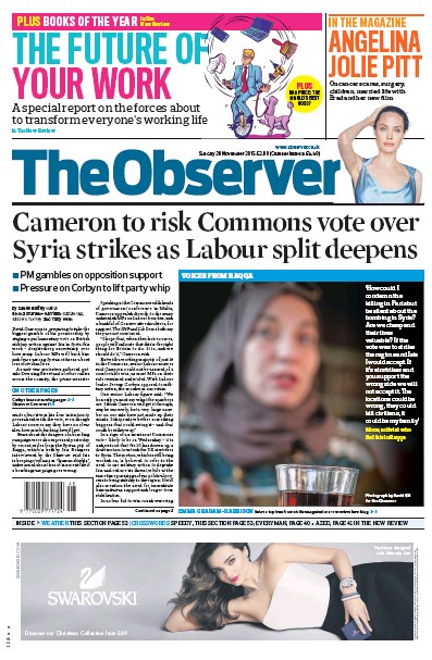 The Observer Newspaper Front Page for 29 November 2015