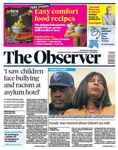 The Observer (UK) Newspaper Front Page for 29 January 2023