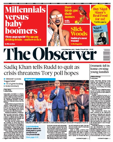 The Observer (UK) Newspaper Front Page for 29 April 2018