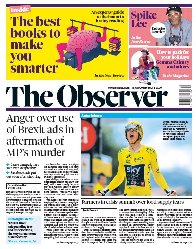 The Observer Newspaper Front Page for 29 July 2018
