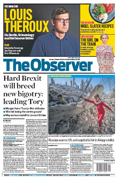 The Observer Newspaper Front Page for 2 October 2016