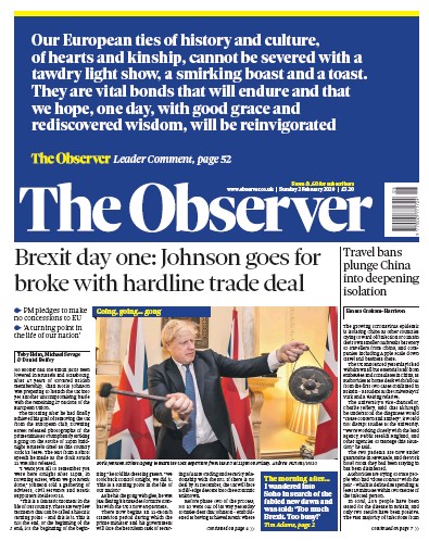 The Observer Newspaper Front Page for 2 February 2020