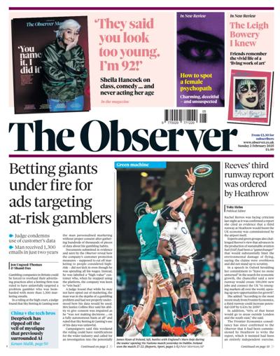 The Observer (UK) Newspaper Front Page for 2 February 2025