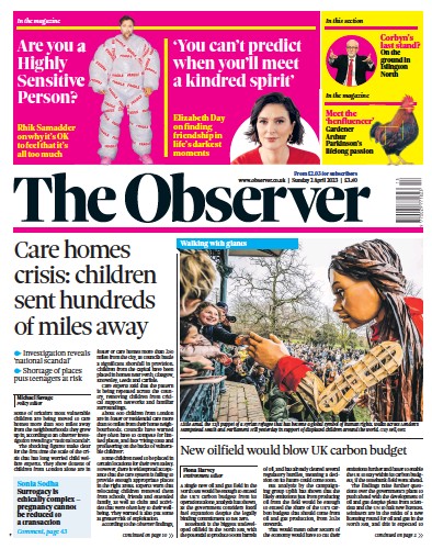 The Observer (UK) Newspaper Front Page for 2 April 2023