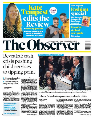 The Observer Newspaper Front Page for 2 September 2018