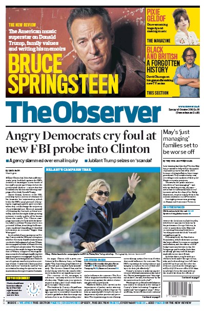 The Observer Newspaper Front Page for 30 October 2016