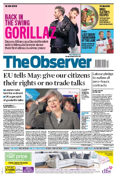 The Observer Newspaper Front Page for 30 April 2017