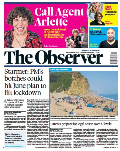 The Observer Newspaper Front Page for 30 May 2021