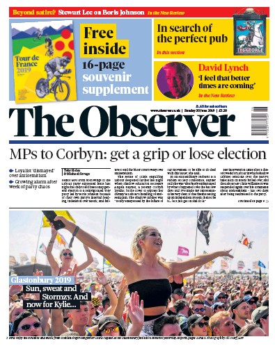 The Observer Newspaper Front Page for 30 June 2019