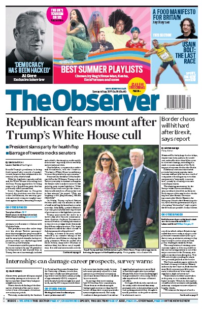 The Observer Newspaper Front Page for 30 July 2017