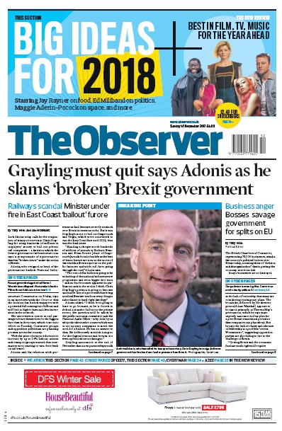 The Observer (UK) Newspaper Front Page for 31 December 2017