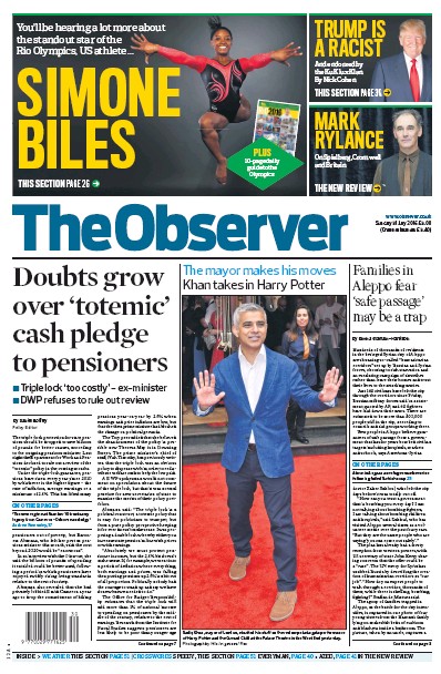 The Observer Newspaper Front Page for 31 July 2016