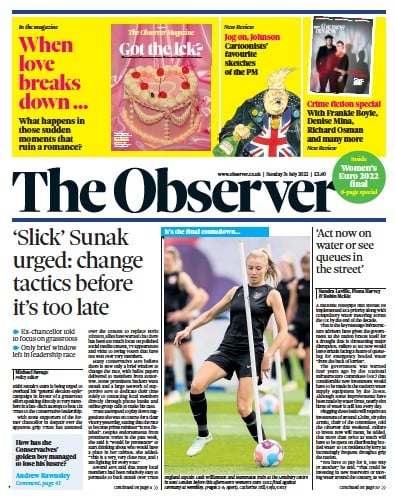 The Observer (UK) Newspaper Front Page for 31 July 2022