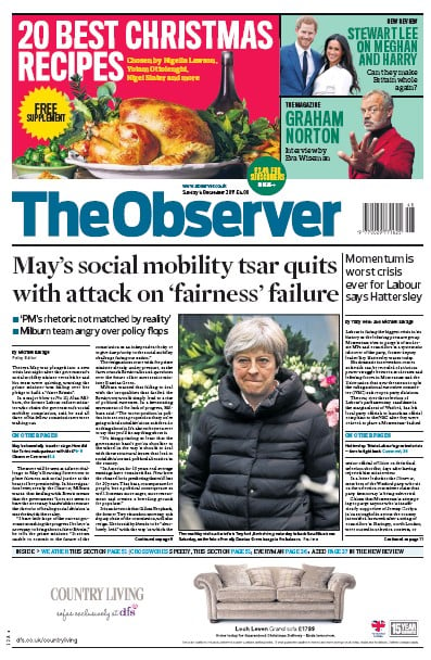 The Observer (UK) Newspaper Front Page for 3 December 2017