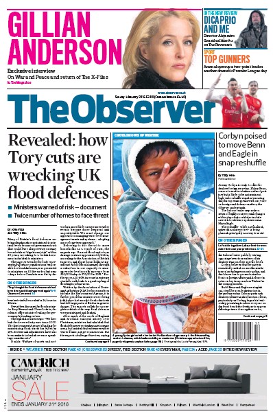 The Observer Newspaper Front Page for 3 January 2016