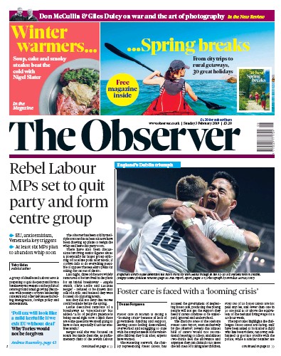 The Observer Newspaper Front Page for 3 February 2019