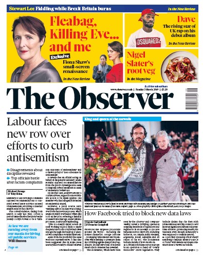 The Observer Newspaper Front Page for 3 March 2019