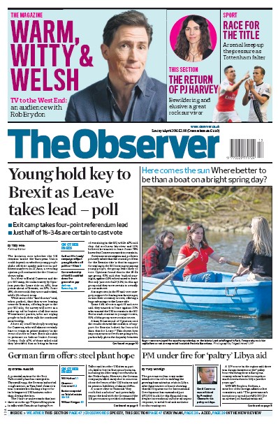 The Observer (UK) Newspaper Front Page for 3 April 2016