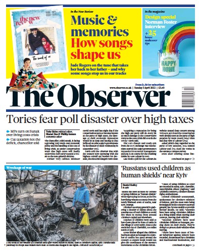 The Observer (UK) Newspaper Front Page for 3 April 2022