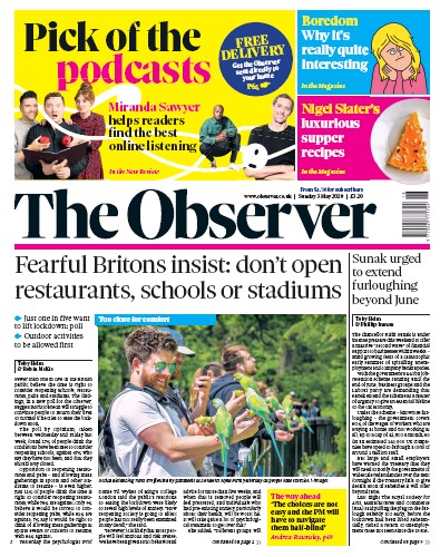 The Observer (UK) Newspaper Front Page for 3 May 2020
