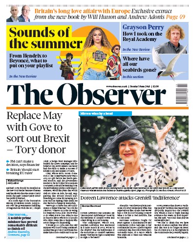 The Observer Newspaper Front Page for 3 June 2018
