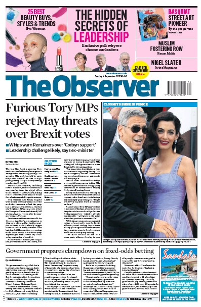 The Observer Newspaper Front Page for 3 September 2017