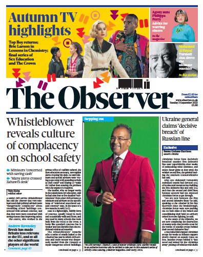 The Observer (UK) Newspaper Front Page for 3 September 2023