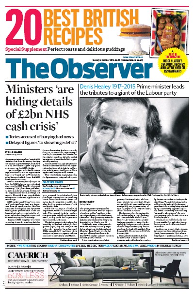 The Observer (UK) Newspaper Front Page for 4 October 2015