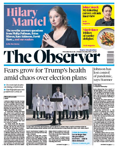 The Observer Newspaper Front Page for 4 October 2020