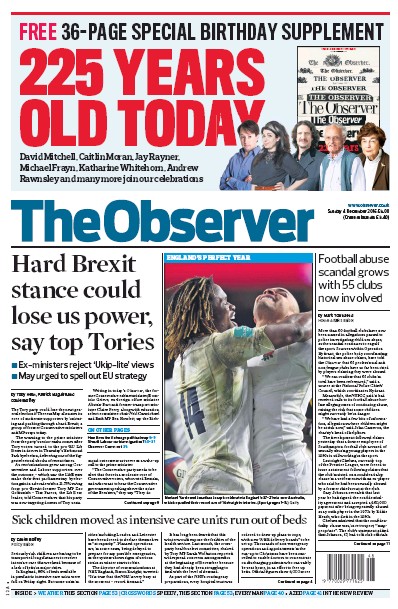 The Observer Newspaper Front Page for 4 December 2016