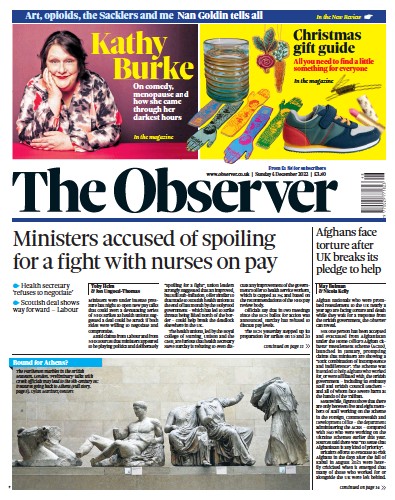 The Observer (UK) Newspaper Front Page for 4 December 2022