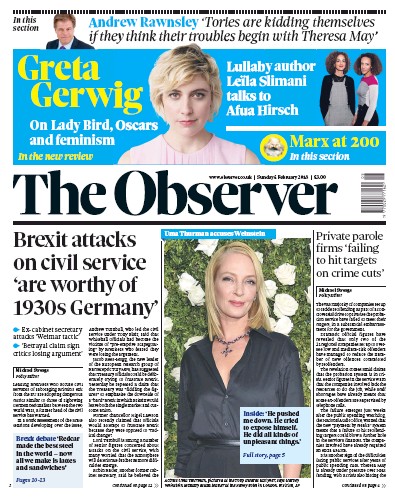The Observer Newspaper Front Page for 4 February 2018