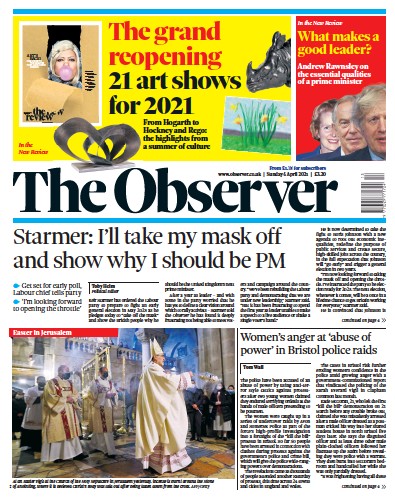 The Observer (UK) Newspaper Front Page for 4 April 2021