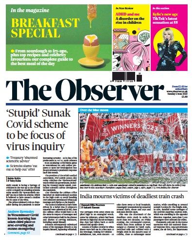 The Observer Newspaper Front Page for 4 June 2023