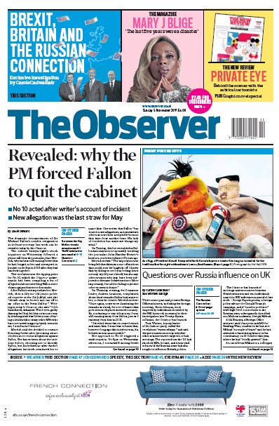 The Observer Newspaper Front Page for 5 November 2017