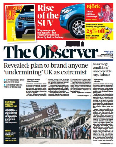 The Observer Newspaper Front Page for 5 November 2023