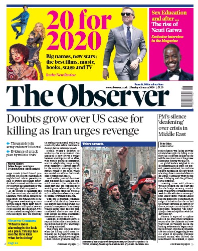 The Observer Newspaper Front Page for 5 January 2020
